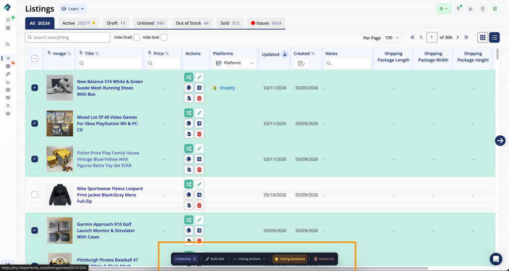 Bulk action toolbar from the main catalog. 